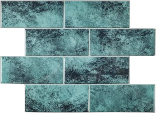 Miniatura 7 de Azulejo azul para salpicaduras de 10 hojas, revestimiento 3D adhesivo para cocina, baño, azulejos de pared (12 x 12 pulgadas)