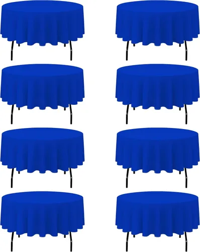 Miniatura 40 de BRILLMAX Paquete de 4 manteles redondos color azul rey de 132 pulgadas, tela de lino de poliéster lavable a granel, para bodas, recepciones, Azul