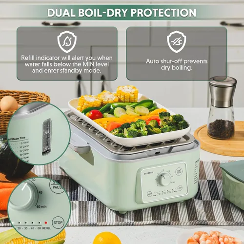 Miniatura 6 de BUYDEEM G52 - Vaporizador Eléctrico de Alimentos de 5.3 Cuartos de Galón para 2-4 Porciones, Vaporizador de Verduras para Cocinar, Mantiene Caliente