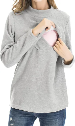 Miniatura 2 de Smallshow Camisetas de lactancia de forro polar para mujer, ropa de lactancia materna de manga larga