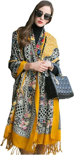 DANA XU 100% pura lana merino extra grande pashmina cachemira bufanda chal y envoltura para mujeres invierno manta floral de gran tamaño