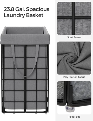 Miniatura 6 de SONGMICS Cesta para la ropa sucia, 23.8 galones (90L) Cesta de ropa, Cesta de ropa plegable, forro extraíble y lavable, marco de alambre metálico