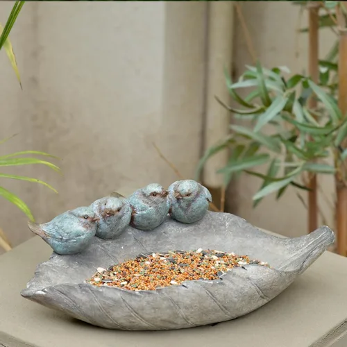Miniatura 6 de Bird-Feeder - Cuenco de baño para pájaros salvajes al aire libre, decoración de jardín, pájaros de poliresina en la hoja, 12.4 x 7.5 x 4.1 pulgadas
