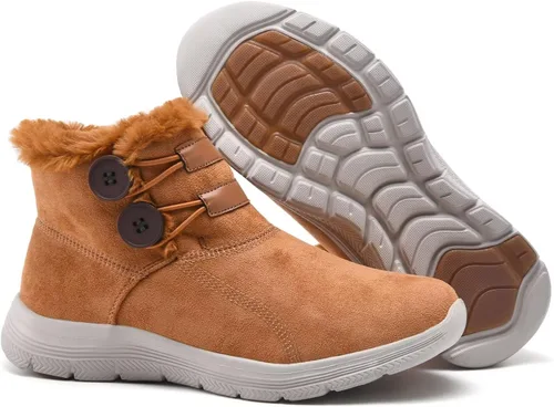 Miniatura 4 de LANCROP Botas de nieve de invierno para mujer, con forro de piel, botines de tobillo sin cordones, cálidos, impermeables, para exteriores