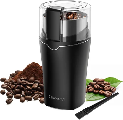 Miniatura 8 de Molinillo de café y especias, molinillo de espresso para uso doméstico, hoja de acero inoxidable y taza extraíble, multifuncional para granos de Gris