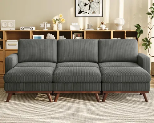 Miniatura 31 de Vesgantti Sofá modular en forma de U de 119 pulgadas, sofá modular de pana con asiento profundo y soporte de resortes, sofá convertible con 2 Beige