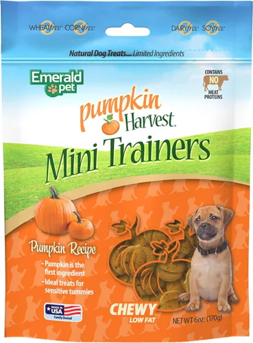 Emerald Pet Pumpkin Harvest Mini Trainers - Golosinas para perros, sabor a calabaza, 6 onzas, golosinas masticables suaves y bajas en grasa con