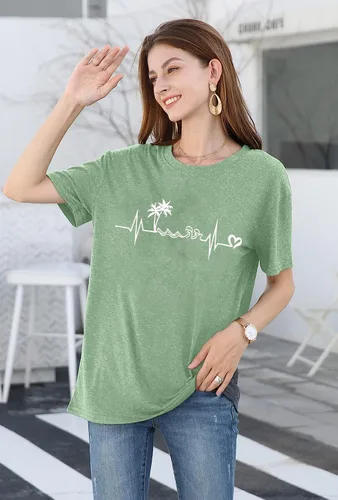 Miniatura 3 de Camiseta de manga corta con estampado de corazón para mujer, camiseta con estampado de corazón y estampado de corazón