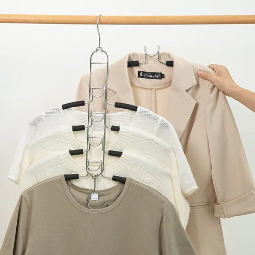 Miniatura 7 de Nature Smile Paquete de 2 perchas antideslizantes 5 en 1, perchas de metal mágicas que ahorran espacio, perchero de ropa de armario de varias capas
