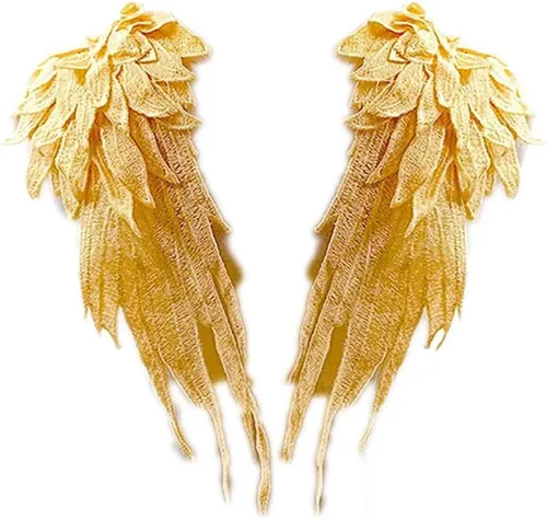 Miniatura 2 de Parches bordados con alas de ángel, apliques de costura en encaje para manualidades, 1 par Dorado