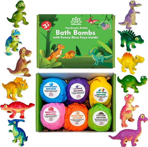 Bombas de baño de dinosaurios fabricadas en Estados Unidos para niños con grandes dinosaurios divertidos juguetes sorpresa en el interior –
