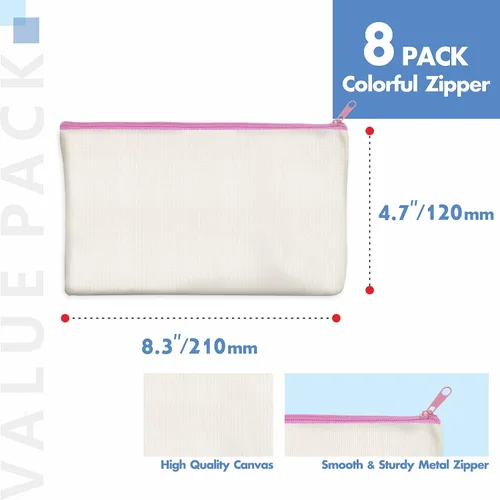 Miniatura 3 de Paquete de 8 bolsas de lona coloridas con cremallera, bolsas para manualidades DIY, bolsas de lona de viaje para maquillaje, cosméticos, artículos