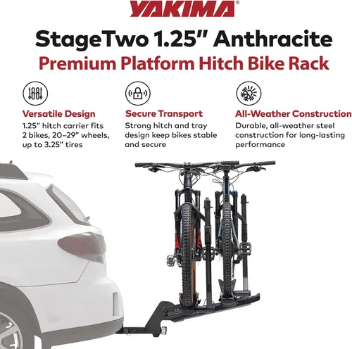 Miniatura 2 de Yakima StageTwo - Portabicicletas de enganche de bandeja ajustable escalonada premium de 1.25 pulgadas para 4 bicicletas, se adapta a distancias