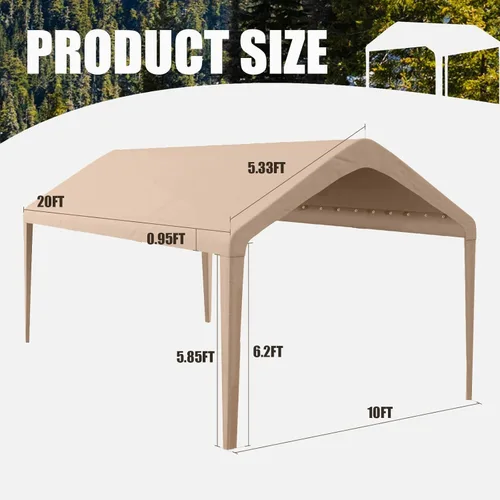 Miniatura 5 de Cubierta de toldo de repuesto para cochera de 10 x 20 pies para la parte superior de la tienda de campaña, cubierta de refugio de garaje con cuerdas