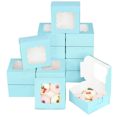 Miniatura 15 de Bakepacker 100 piezas Cajas Negras para Galletas 6x6x3 pulgadas Fácil Montaje Cajas de Pastelería Macarrones Cajas de Panadería con Ventana