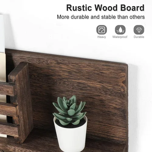 Miniatura 2 de Lwenki Soporte para llaves y correo para pared, madera rústica de Paulownia natural, 4 ganchos dobles, organizador montado en la pared