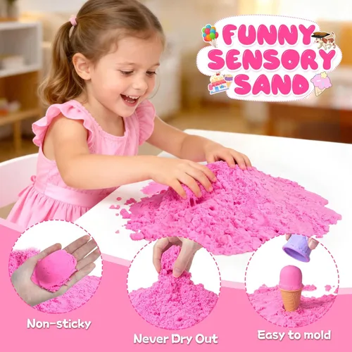 Miniatura 5 de Cubo sensorial, juego de arena para helados con juguete de arena mágica para niños, moldes de juguetes de helado y herramientas de limpieza, caja