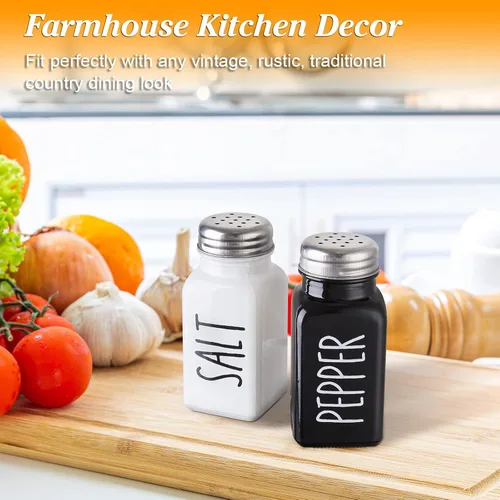 Miniatura 7 de Juego de salero y pimentero, salero de vidrio de 2.7 onzas con tapa de acero inoxidable, decoración moderna y accesorios de cocina en blanco y Negro