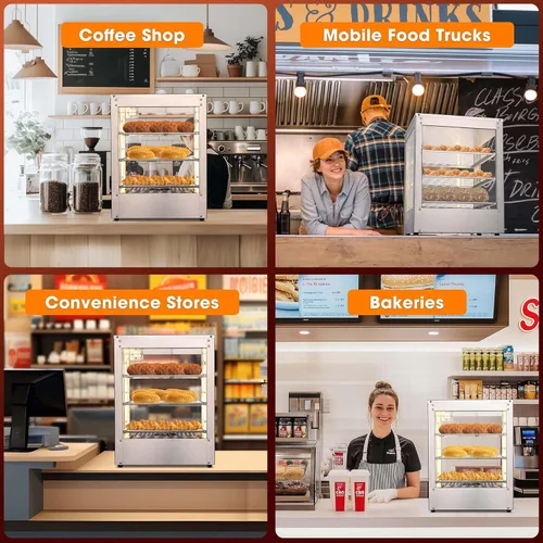 Miniatura 5 de WeChef - Calentador de alimentos comercial de 3 niveles, calentador de pizza, calentador de pastelería para restaurante, cafetería, bufé, 15 x 15 x