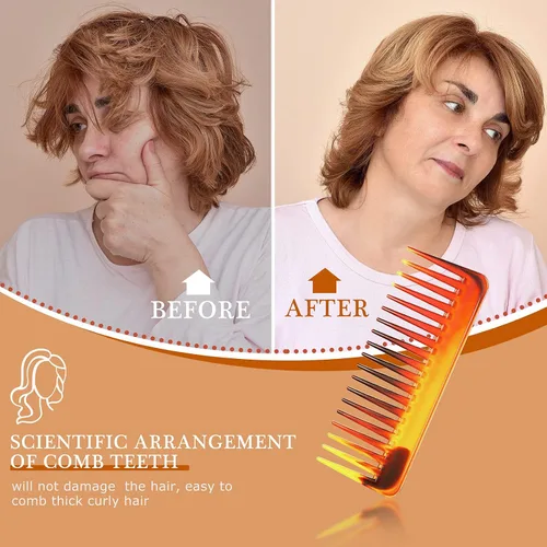 Miniatura 3 de Patelai Peine de Dientes Anchos Peine Grande Desenredante de Cabello para Cabello Rizado, Húmedo y Seco, Accesorios Desenredantes Sin Mango