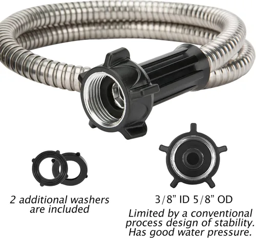 Miniatura 3 de Yanwoo Manguera de jardín corta de acero inoxidable 304 de 2 pies con conector hembra a hembra, manguera de agua, manguera de metal, manguera