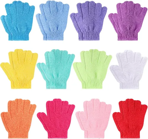 BTYMS 24 guantes exfoliantes de ducha, guantes exfoliantes de manos, guantes de lavado de lufa para ducha, spa, masajes y exfoliantes corporales,
