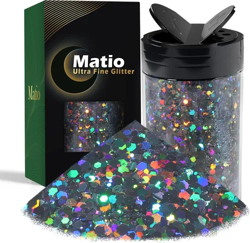 Miniatura 34 de Matio Purpurina gruesa de 7.8 onzas / 7.76 oz de color blanco luna, polvo de purpurina ultrafina, mezcla de copos de PET gruesos, lentejuelas