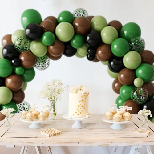 Miniatura 5 de Globos verdes y marrones, 50 piezas de 12 pulgadas, globos de camuflaje verde caqui negro marrón, globo de confeti verde esmeralda oscuro