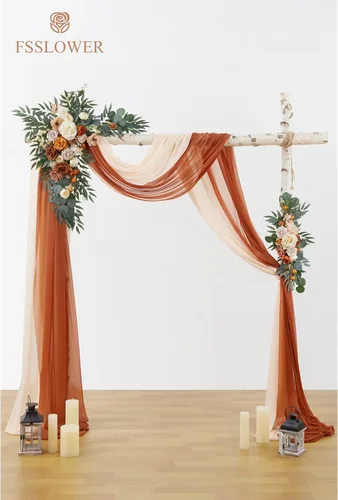 Miniatura 3 de Kit de flores para arco de boda con cortinas (paquete de 4) – 2 guirnaldas artificiales de terracota de lujo con 2 cortinas transparentes