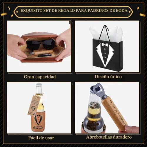 Miniatura 3 de 60 piezas de regalos para padrinos de boda, caja de propuesta para padrinos de boda con vasos de chupito, calcetines, gafas de sol, bolsa de aseo