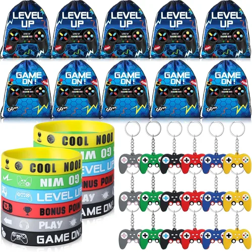 Nosiny 72 bolsas con cordón para fiestas de videojuegos, bolsas con cordón, bolsa de regalo para juegos, pulseras de silicona, llavero, recompensas