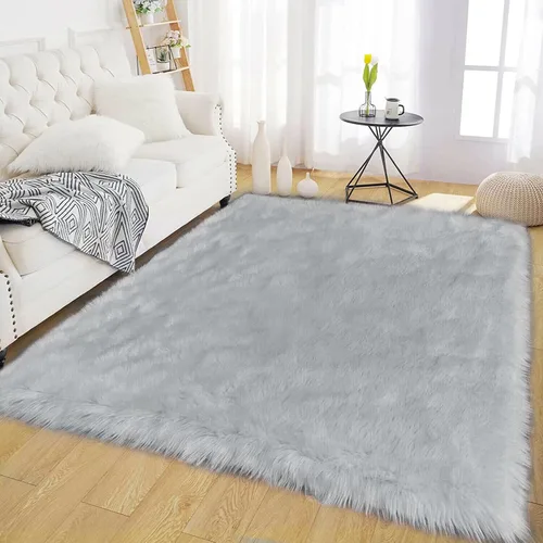 Miniatura 40 de Latepis - Tapete rectangular de piel sintética tipo lana de oveja suave, esponjosa y lavable para sala de estar, dormitorio, sala de juegos o Blanco