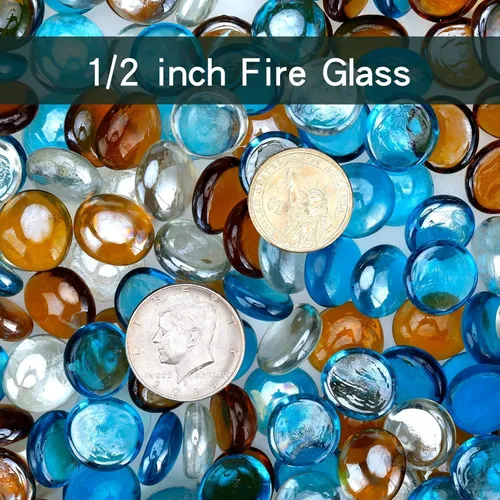 Miniatura 3 de onlyfire Cuentas de vidrio de fuego de 10 libras para fogata de propano y chimenea de gas, rocas de vidrio mezcladas redondas de 1/2 pulgada, Azul