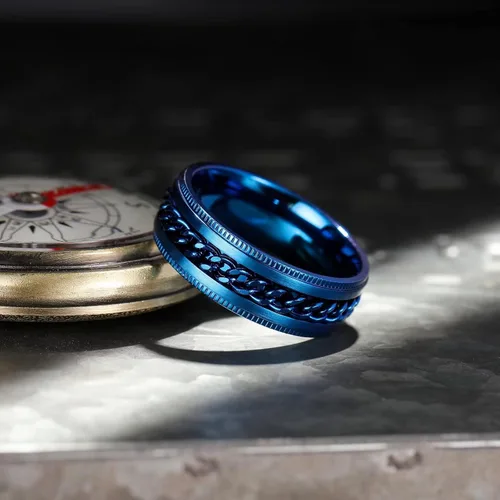 Miniatura 37 de King Will - Anillo antiestrés de acero inoxidable 316L para hombres y mujeres, con cadena decorativa giratoria, 8 mm de ancho, anillo de boda