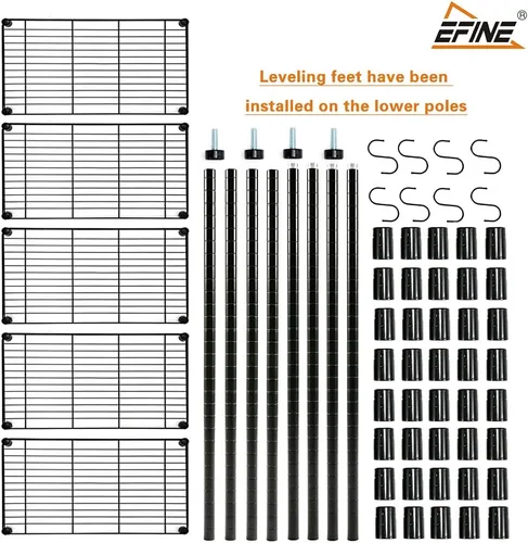 Miniatura 7 de EFINE Paquete de 2 estantes con 5 estantes con 8 ganchos y 5 estantes, certificado NSF, ajustable, capacidad de carga de 150 libras por estante