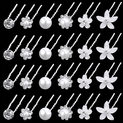 CUBACO 42 horquillas para el cabello de boda con flores para mujeres, joyería de cristal para el cabello, pasadores de perlas de diamantes de