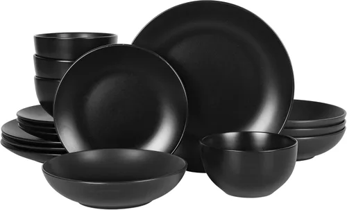 Miniatura 29 de Gibson Home Dempsey Road - Juego de vajilla de gres de 12 piezas – Servicio para 4, platos y cuencos redondos negros, juego moderno de platos