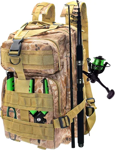 Miniatura 3 de Mochila ligera para aparejos de pesca, resistente al agua, soporte para caña de pescar todo en uno y almacenamiento