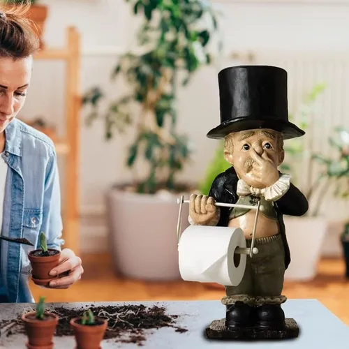 Miniatura 6 de Mayordomo de inodoro, dispensador de papel higiénico, estatua divertida estatua de mayordomo para el hogar, baño, cocina, montaje en pared, papel
