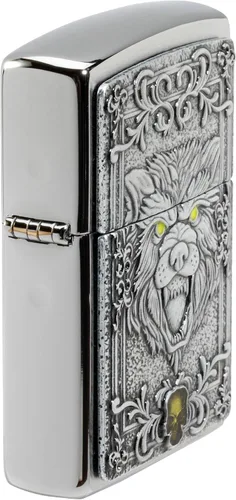 Miniatura 7 de Encendedores Zippo Lobo Emblema de lobo y cráneo cromado cepillado