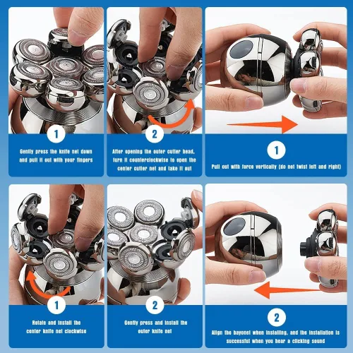 Miniatura 4 de Afeitadoras de cabeza para hombres calvos, afeitadora eléctrica 6 en 1 para hombre, afeitadora eléctrica en seco húmedo y seco, inalámbrica, 7D