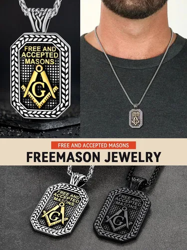 Miniatura 4 de FaithHeart Masonic Necklace for Men, Freemason Compass Symbol 18K Gold PlatedStainless Steel Free and Accepted Masons Pendant Jewelry with Gift Box