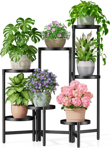 Miniatura 28 de Soporte escalonado para plantas al aire libre de 3 niveles para interiores, estante de flores de metal para múltiples plantas, soportes altos