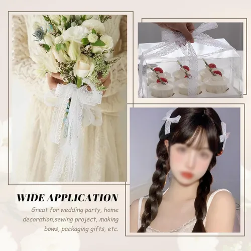 Miniatura 6 de Cinta de encaje con ribete, tela de encaje con patrón vintage en rollo - Perfecta para envolver regalos, manualidades, diseño de flores, costura