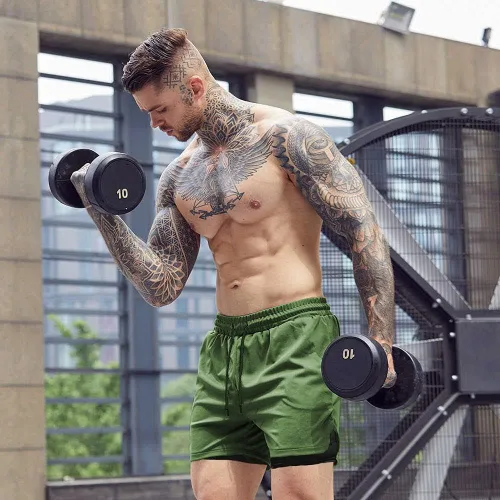 Miniatura 4 de COOFANDY Paquete de 2 pantalones cortos para correr 2 en 1 para hombre, pantalones cortos de entrenamiento de secado rápido para gimnasio