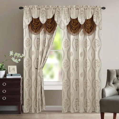 Elegant Comfort Lujoso y hermoso juego de paneles de cortina con cenefa adjunta y respaldo de 54" x 84 pulgadas (juego de 2), beige