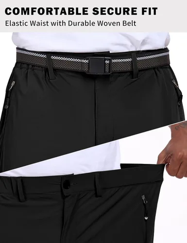 Miniatura 6 de NOUKOW Pantalones de senderismo para hombre, de secado rápido, ligeros, impermeables, elásticos, 6 bolsillos con cremallera y cinturón