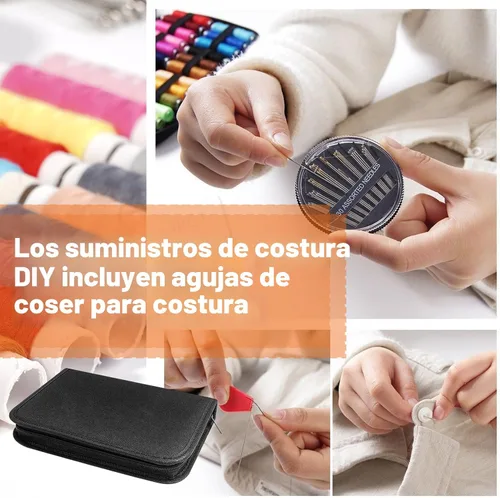Miniatura 3 de JUNING Kit de costura con estuche negro, suministros de costura portátiles para el hogar, viajes, adultos, principiantes, emergencias, 42 hilos