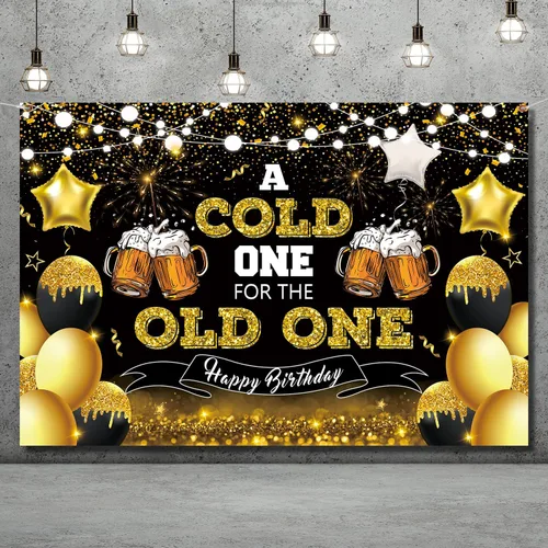 Decoraciones de fiesta de cerveza, telón de fondo de feliz cumpleaños negro y dorado para hombres, un frío para el anciano, pancarta de fondo de