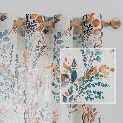 Miniatura 21 de MYSKY HOME - Cortinas de lino florales 100% blackout, de 95 pulgadas de largo, 2 paneles para sala de estar y dormitorio, doble capa